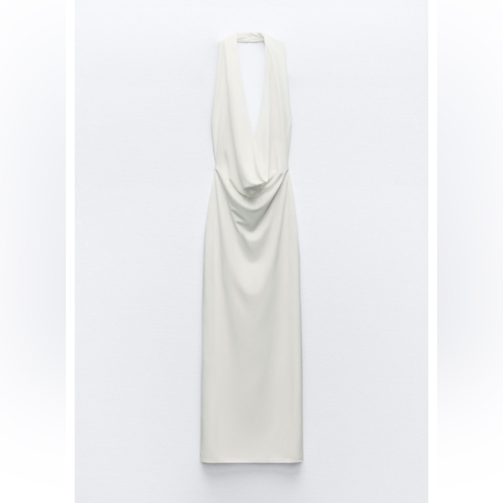 Zara Drapped Halter Dress in White - Picture 7 of 9